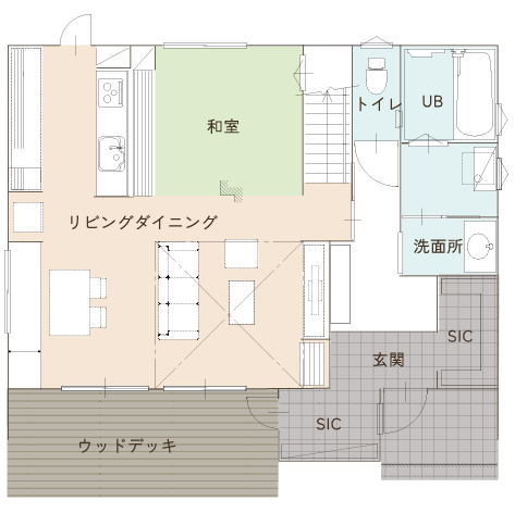 小原モデルハウスの1階の間取り図